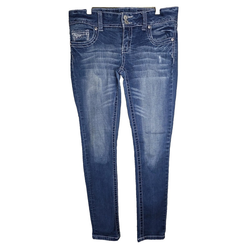 Amethyst Medium Wash Skinny Jeans Size 7 Y2K Retro Embellished Blue Slim Fit